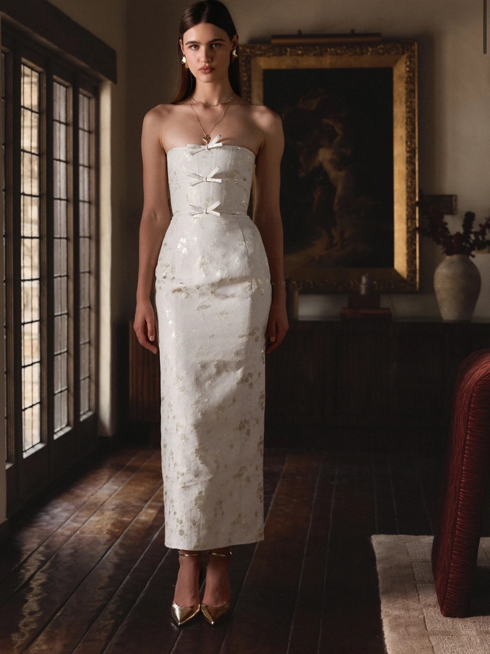 The Kim Dress in Champagne Cheverny Brocade
